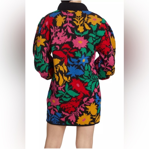 Farm Rio Tropical Garden Mock Turtleneck Sweater Dress Floral Print Size Medium - Picture 3 of 13